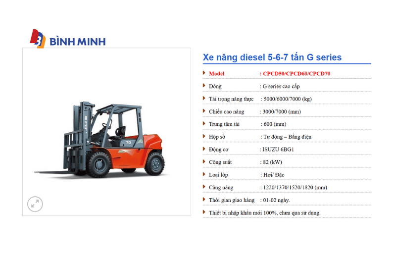 Xe nâng diesel 5-6-7 tấn G series