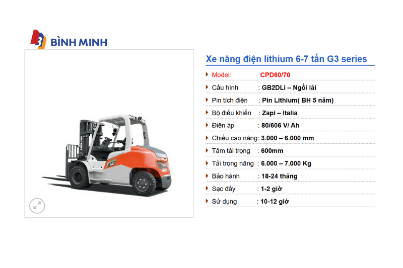 Xe nâng điện lithium 6-7 tấn G3 series