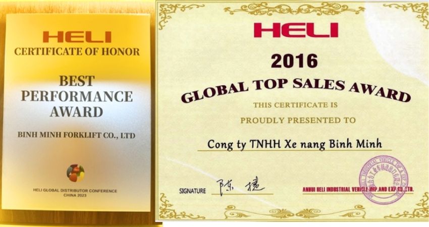 Chứng nhận đại lý Heli xuất sắc của Bình Minh