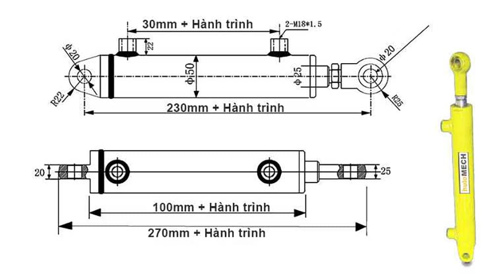 xi lanh thủy lực 2 chiều